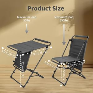 Chaise de camping et table pliantes 2-en-1 réglables et portables pour l'extérieur, la pêche, le jardin et la plage - Product Image 2