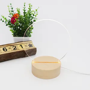 Hot Sale USB Led Tisch lampe Runde Holz sockel LED Lampe Mit Blank Acryl Mood Light Für DIY