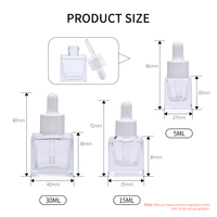 Botol Kosmetik Perjalanan Ukuran Kecil 5ml 15ml 30ml, Botol Kaca Persegi Kosong untuk Parfum, Minyak Esensial, Serum Wajah, dengan Pipet, Tren Perawatan Kulit Terbaru 2026