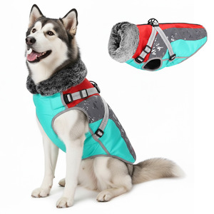 Veste rembourrée en coton pour animaux de compagnie, bleu ciel et rouge, manteau coupe-vent d'hiver pour chien, vêtements pour chiot, vêtements d'extérieur épais et chauds pour temps froid - Product Image 5