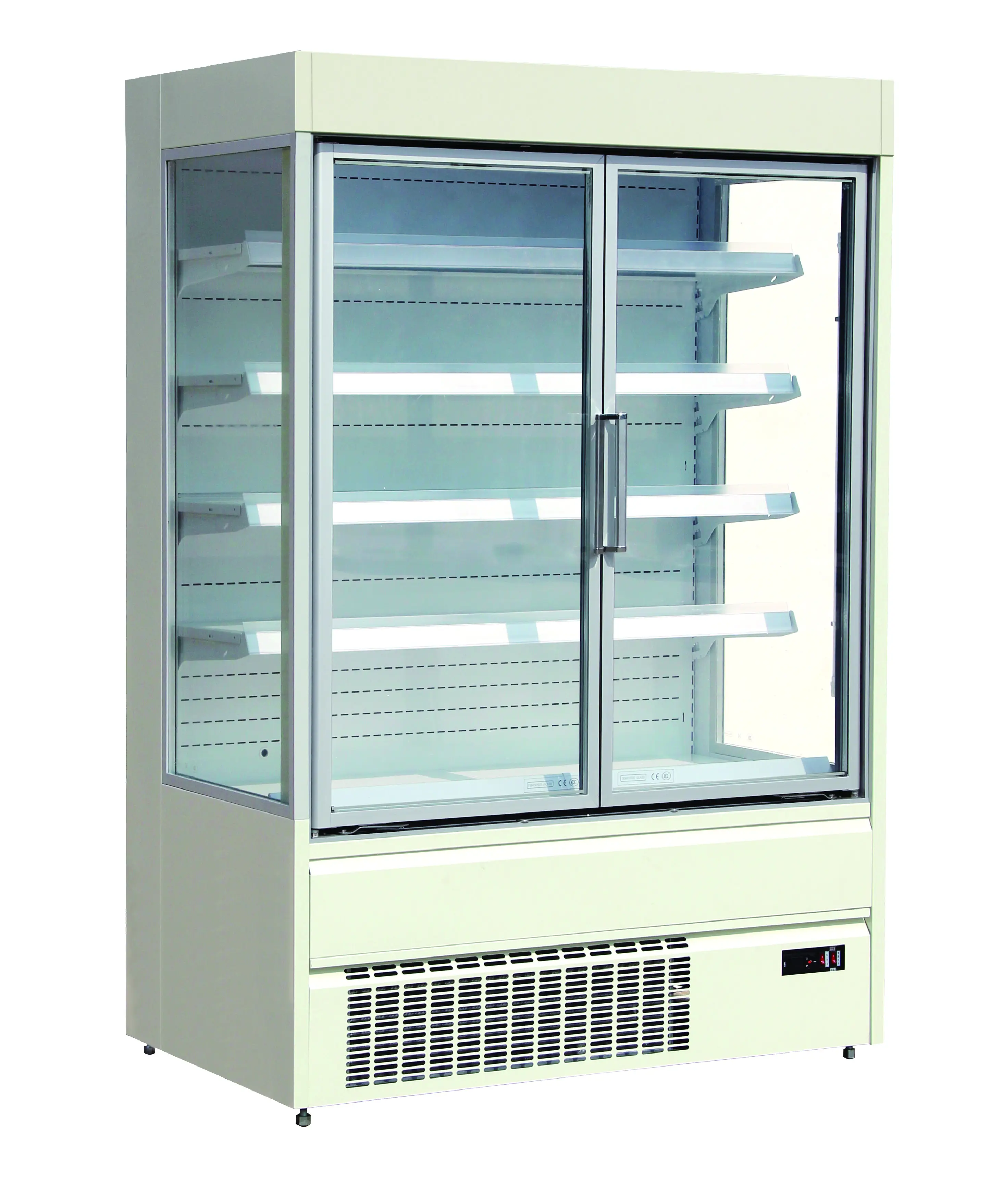 商業スーパーマーケットオープンチラーショーケースファン冷却ディスプレイ冷蔵庫大容量食品貯蔵クーラー