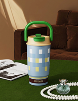 Tasse à café en acier inoxydable 316 à double paroi avec poignée, bouteille d'eau isotherme de voyage avec pailles
