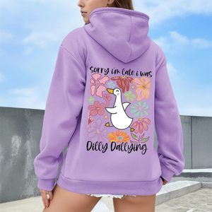 Sudadera con capucha divertida y linda para mujer, con estampado de flores y pato Kawaii, de forro polar, para uso casual. - Product Image 2