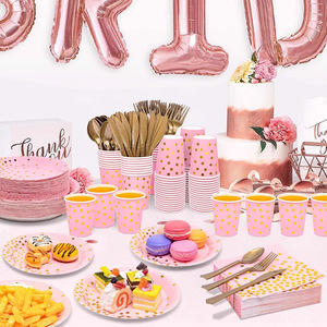 Disposable Party Supplies Kit Pink Gold Dots Plates Cups Napkins Cutlery Set For Birthday Parties Picnics Outdoors - Product Image 3
