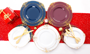 Piatti di lusso in pizzo oro trasparente con bordo in pizzo piatti in plastica Premium Set piatti da pranzo per matrimoni usa e getta per 50 <span class=keywords><strong>guste</strong></span> - Product Image 5