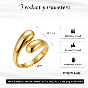 304 Stainless Steel Gold Zircon Bezel Setting Chunky Wrap <b>Ring</b> Womens Minimalist Polished Bypass Teardrop <b>Statement</b> Jewelry - Product Image 4
