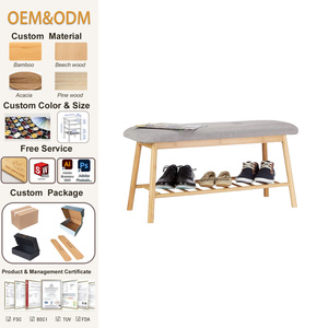 SINCERE moderne bambou bouleau banc à chaussures pour 4 paires de chaussures banc deux places étagère à chaussures confortable Hall banc gris naturel - Product Image 1
