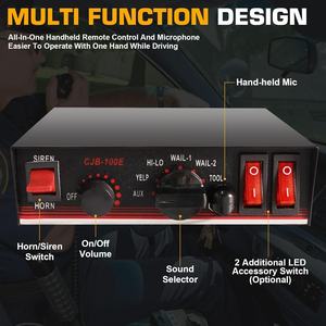 Sirine Darurat 8Tones 200W untuk Polisi/Mobil Pemadam Kebakaran, PA IP67 Tahan Air, Mode Yelp/Wail/Hi-Lo, Speaker dengan Mikrofon, Sistem PA Kendaraan |   12V - Product Image 2