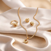 Nouvel Ensemble de Bijoux Métalliques de Commerce International, Bague Nœud 3D Créative, Boucles d'Oreilles et Collier pour Mariage