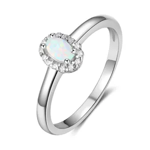 Halo Ring Nature Opal Stone Tarnish Free Jewelry 925 Silver Promise Wedding Rings Sterling Silver Opal Ring