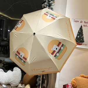 Paraguas Plegable con Dibujos Animados, Diseño Personalizado de Hamburguesa y Perro, Protección UV contra la Lluvia y el Sol, Totalmente Automático, de 3 Pliegues, para Estudiantes - Product Image 3