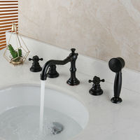 JIENI 5 pièces Robinet de salle de bain à poser en bronze huilé, style romain, avec 3 poignées en laiton et cartouche céramique