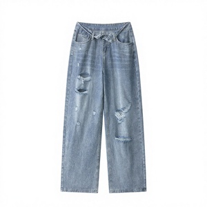 ZATRHMBM Printemps/Automne 2025 Nouvelle Mode Femme Jean Déchiré Décontracté Respirant Simple Rétro Taille Mi-Haute Coupe Droite Ample - Product Image 2
