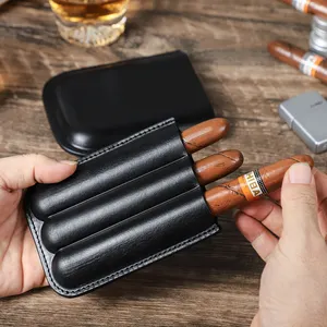 3 Leder Zigarren Reisetübe individuelles Zigarrenbox-Etui italienisches Rinderleder Zigar Humidor Kaffee schwarz CF5003