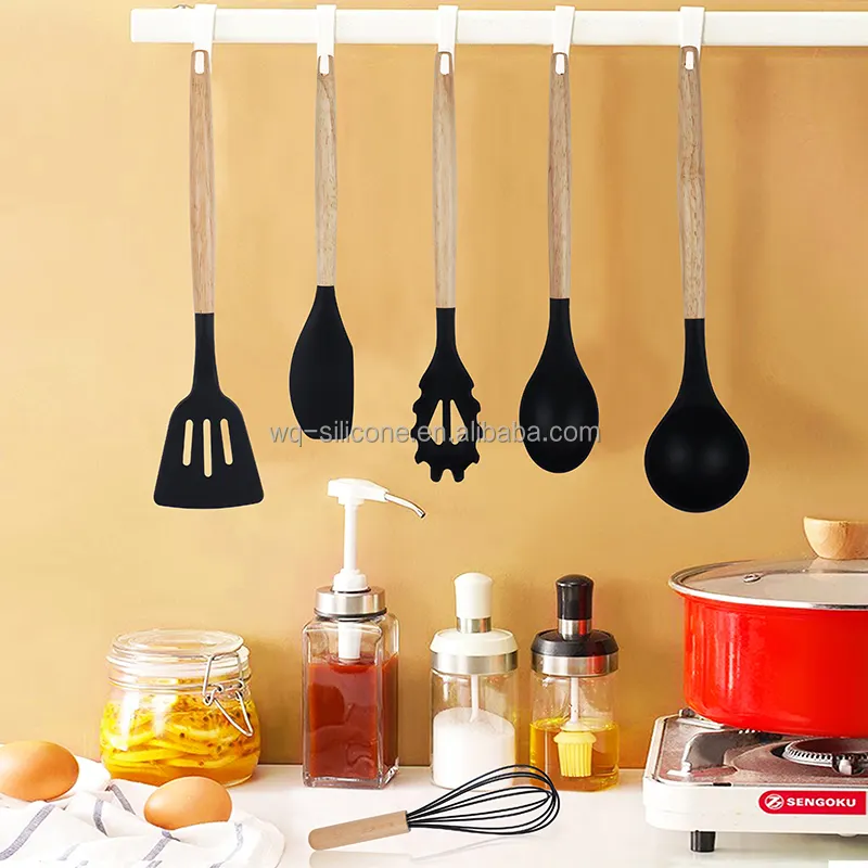 Factory Price Custom Logo Home Kitchen Accessories Utensils Cooking Sets Cookware Heat Resistant Silicone Kitchen Utensil Set