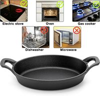 Poêle ronde en fonte émaillée antiadhésive avec deux poignées, compatible four, facile à nettoyer, pour steak et poisson