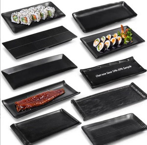 Set di Piatti per Sushi in Melamina Stile Giapponese, Piatto per Salse Infrangibile per Ristorante, Piatto per Antipasti, Piatto Rettangolare Nero per Servire Sushi - Product Image 1