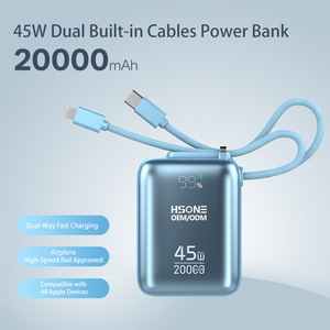 PB930 Banco de Energía de Carga Rápida de 45W y 20000mAh con Cables Dobles Integrados y 3 Puertos de Salida para Múltiples Dispositivos en Viajes - Product Image 3
