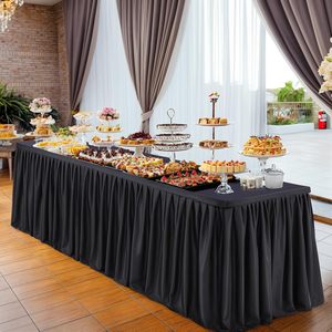 ผ้าปูโต๊ะสีดำสำหรับ6FT ทรงสี่เหลี่ยมผืนผ้าผ้าปูโต๊ะแบบป้องกันรอยยับพร้อมกระโปรงจีบ - Product Image 6