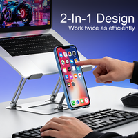 Penyangga Laptop & Ponsel 2 in 1 yang Ditingkatkan, Kokoh, Stabil, Berongga, Disipasi Panas, Lipat, Portabel, Penyangga Meja