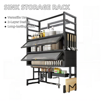 Étagère de rangement multifonctionnelle moderne en acier au carbone double couche pour vaisselle et ustensiles de cuisine, anti-poussière