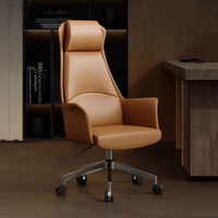 Chaise de bureau de direction, chaise de bureau à dossier haut, en cuir, exécutive, contemporaine, pivotante, ergonomique, avec appui-tête, soutien lombaire, en acier inoxydable