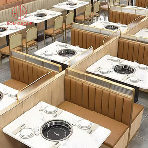 Conjunto de Muebles Comerciales Minimalistas Modernos con Asientos de Banqueta de Madera Personalizados <span class=keywords><strong>y</strong></span> Mesa de Mármol para <span class=keywords><strong>Restaurante</strong></span>, Hotel, Cafetería - Product Image 1