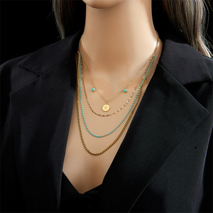 Layered Gold Chain Necklace With Turquoise Beads And Star Pendant Multi Strand Design For Women Fashion Jewelry - Product Image 3