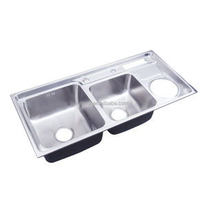 Évier de cuisine <span class=keywords><strong>double</strong></span> <span class=keywords><strong>bac</strong></span> <span class=keywords><strong>en</strong></span> acier inoxydable SUS304 X26312, taille 92 x 43 cm, avec poubelle et porte-couteaux - Product Image 5