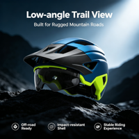 Casque de vélo CE EN1078 unisexe adulte bleu-vert, léger, ventilé, VTT, visière détachable, feu arrière LED, pour trajets quotidiens et tout-terrain