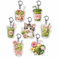 Porte-clés mignon en acrylique en forme de boisson matcha, pendentif de sac de dessin animé, accessoire cadeau
