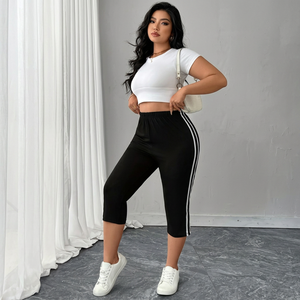 Leggings Capri Tricotés Taille Haute Rayés Extensibles Respirants pour Femme – Pantalon de Sport Décontracté Toutes Saisons Longueur Genou – Bangladesh - Product Image 1