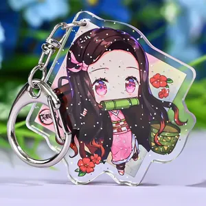 Klare Hologramm Glitter Charakter Anime benutzer definierte Charme Acryl Schlüssel bund Werbe geschenke