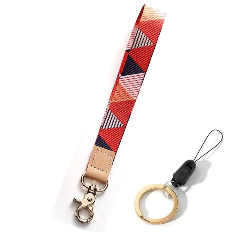 Lanyard gantungan kunci rantai sapi cetak, gantungan kunci tali pergelangan tangan untuk wanita pria, gantungan kunci mobil pemegang kartu lencana ID, gantungan kunci telepon Lanyard