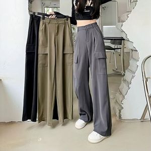 <span class=keywords><strong>H</strong></span>-652 Pantalones <span class=keywords><strong>Cargo</strong></span> de <span class=keywords><strong>Mujer</strong></span> para Primavera/Verano, Color Sólido, Casuales, de Cintura Alta, Pierna Ancha, Elegantes, Rectos, Tipo Traje - Product Image 1