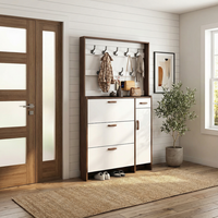 Armoire à chaussures en bois massif ultra-mince, porte-chaussures multifonctionnel, couleur noyer, étagère pivotante pour le rangement à l'entrée de la maison