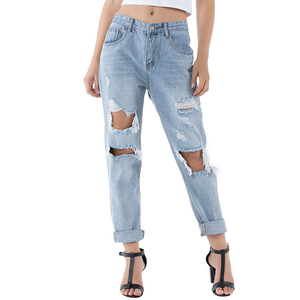 Wholesale New <span class=keywords><strong>Vogue</strong></span> elegant zipper cotton Denim Jeans high waist woman Jeans - Product Image 2