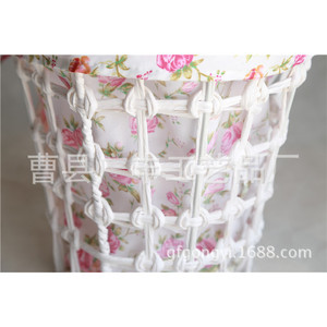 Round White Fabric <b>Laundry</b> Basket Small Floral Print Storage Basket Cotton Material <b>Standing</b> Type For Clothing Organizer - Product Image 2