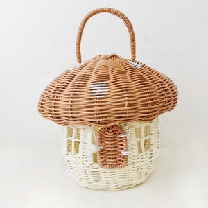 Cesta de Almacenamiento para Hongos, Cesta de Mimbre Tejida con Asa, Organizador Decorativo Ecológico para Habitación Infantil, Decoración del Hogar - Product Image 1