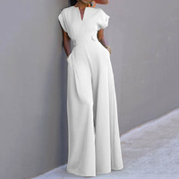 Combinaisons à manches courtes de couleur unie avec taille haute, coupe ample, style décontracté, design à jambes larges