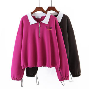 Sudadera Retro de Algodón con Media Cremallera para Mujer Tallas Grandes Happy Hat, Ajuste Holgado N7848 - Product Image 1