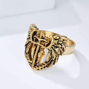 Anello in Acciaio Inossidabile con San Michele Arcangelo, Gioielleria di Moda Europea e Americana, Anello Vintage con Ali e Piume per Dito Indice - Product Image 6