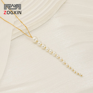 Zogxin Pearl Necklace Long Graduated White Pearls Gold Chain Women's Everyday Wear Jewelry - Product Image 1