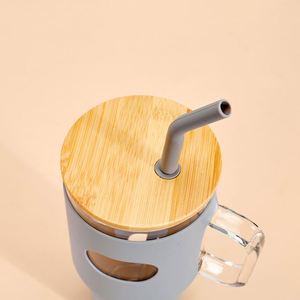 Vaso de Vidrio de Borosilicato de Boca Ancha Reutilizable de 32 oz para Té Boba, Botella de Agua con Funda de Silicona - Product Image 2