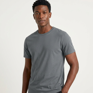 Camiseta Casual de Manga Corta para Hombre, Cuello Redondo, Color Gris, Tejido de Punto, Diseño Liso Teñido - Product Image 1
