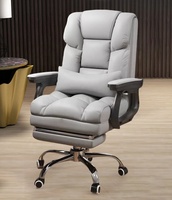 Chaise de bureau de direction ergonomique moderne en PU de haute qualité, dossier haut, base en acier inoxydable, pivotante, hauteur réglable, chaise PC grise