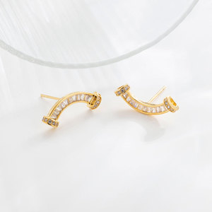 MUYU Smile Stud Earrings Gold Plated S925 Silver Micro Pav U Shape Lip Design Fashion Jewelry Gift - Product Image 2