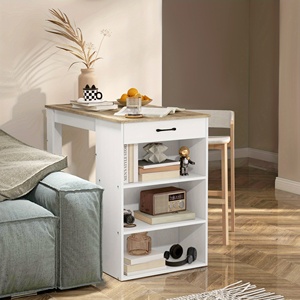 Mesa Alta de Bar con Almacenamiento, Mesa de <span class=keywords><strong>Pub</strong></span> con Cajón y 3 Estantes, Altura de Mostrador, Comercial, para Hogar, Bar, Cocina, Efecto Madera Gris, para Cafetería, Club - Product Image 3