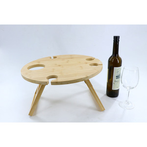 Table à vin ronde en bambou, table à vin pliante portable d'extérieur en bambou, porte-verres à vin rond en bambou, table de pique-nique. - Product Image 2