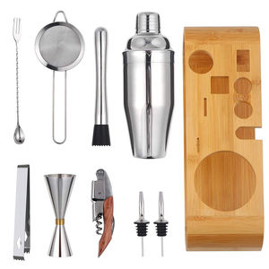 <span class=keywords><strong>Prix</strong></span> promotionnel Ensemble de 10 shakers à cocktail noir argenté avec support en bois de bambou et kit de <span class=keywords><strong>martini</strong></span> en acier inoxydable 304 pour bars - Product Image 2